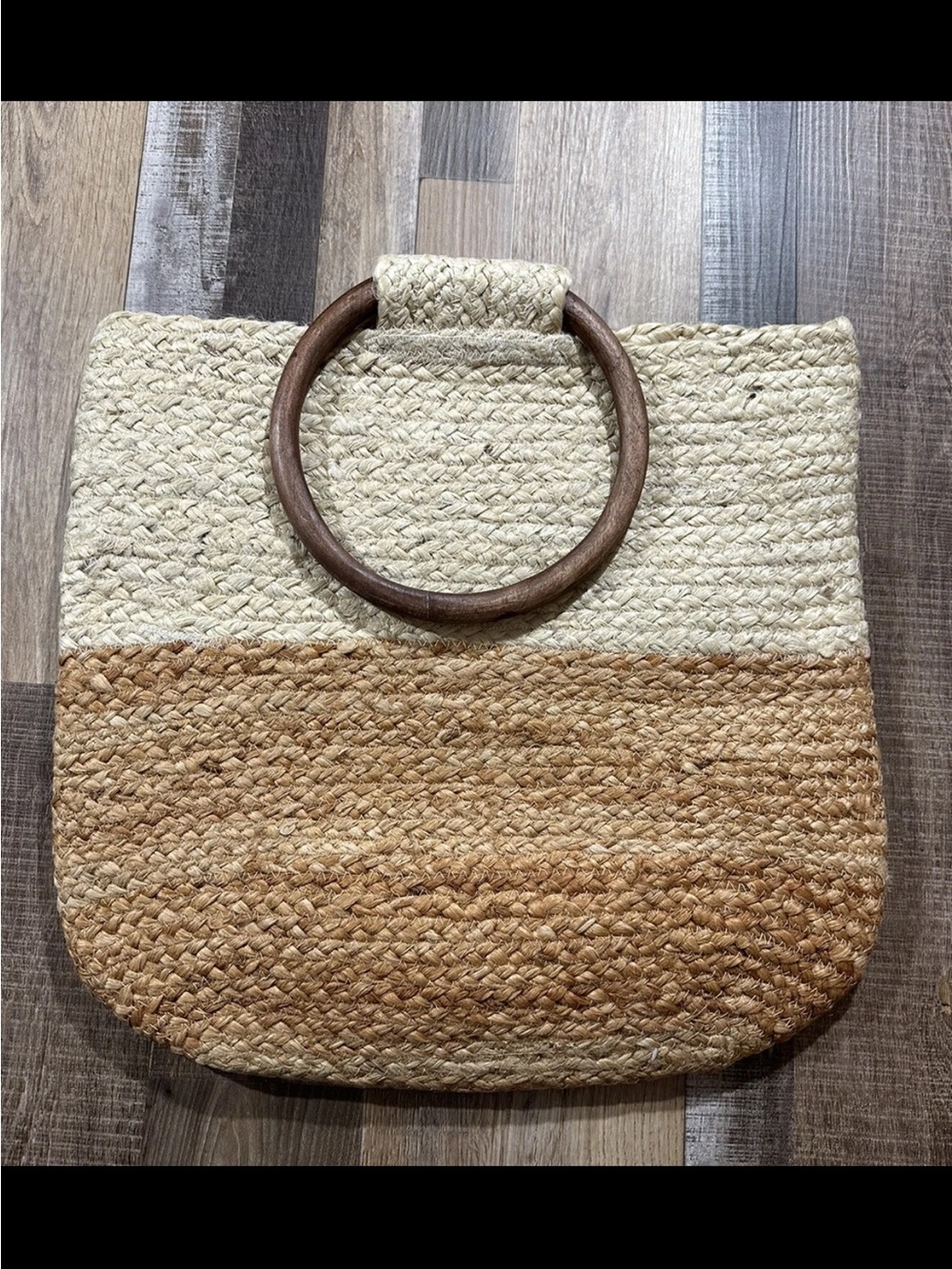 J. Jill - Jute Color Block Tote - Wooden Handles Tote